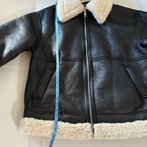NWT COTTON:ON Curve Aviator Black & White Faux Leather/Shearling Jacket L-12/14 - Picture 7 of 12